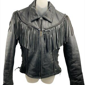 Himalaya Moto Bike Fringe Western Leather Jacket SZ 8